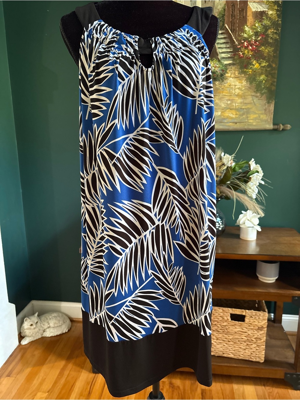 Elementz Blue, Black & White Tropical Print Sleeveless Dress